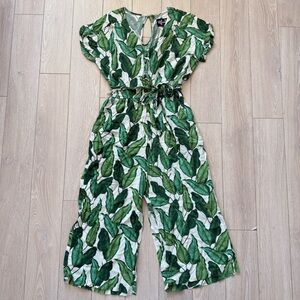 Hell Bunny Green Leaf Print Jumpsuit Women’s Size Small